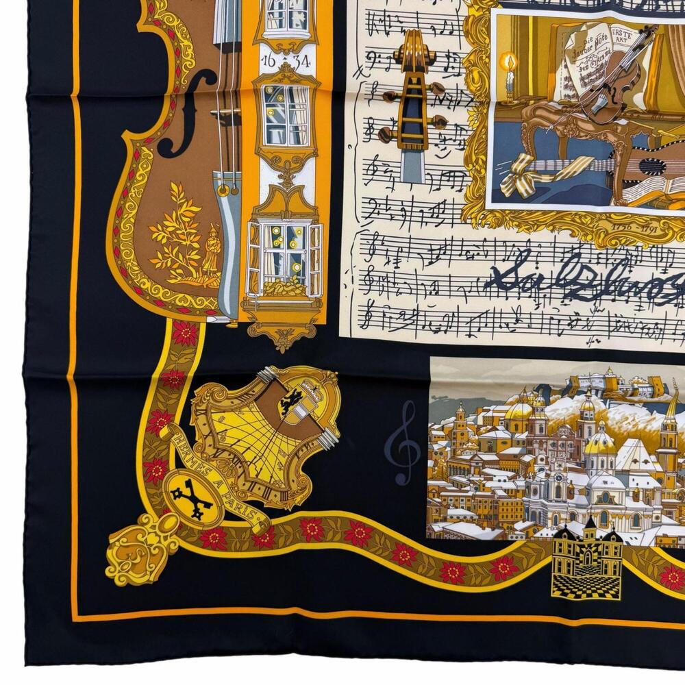 HERMES Black Silk Scarf - Picture 6 of 10